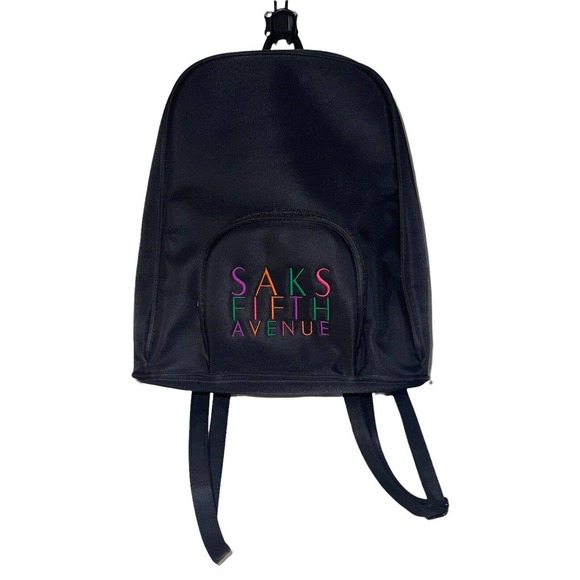 Vintage Saks Fifth Avenue Mini Backpack Purse Shoulder Bag Black y2k 90s Rainbow - Picture 3 of 4